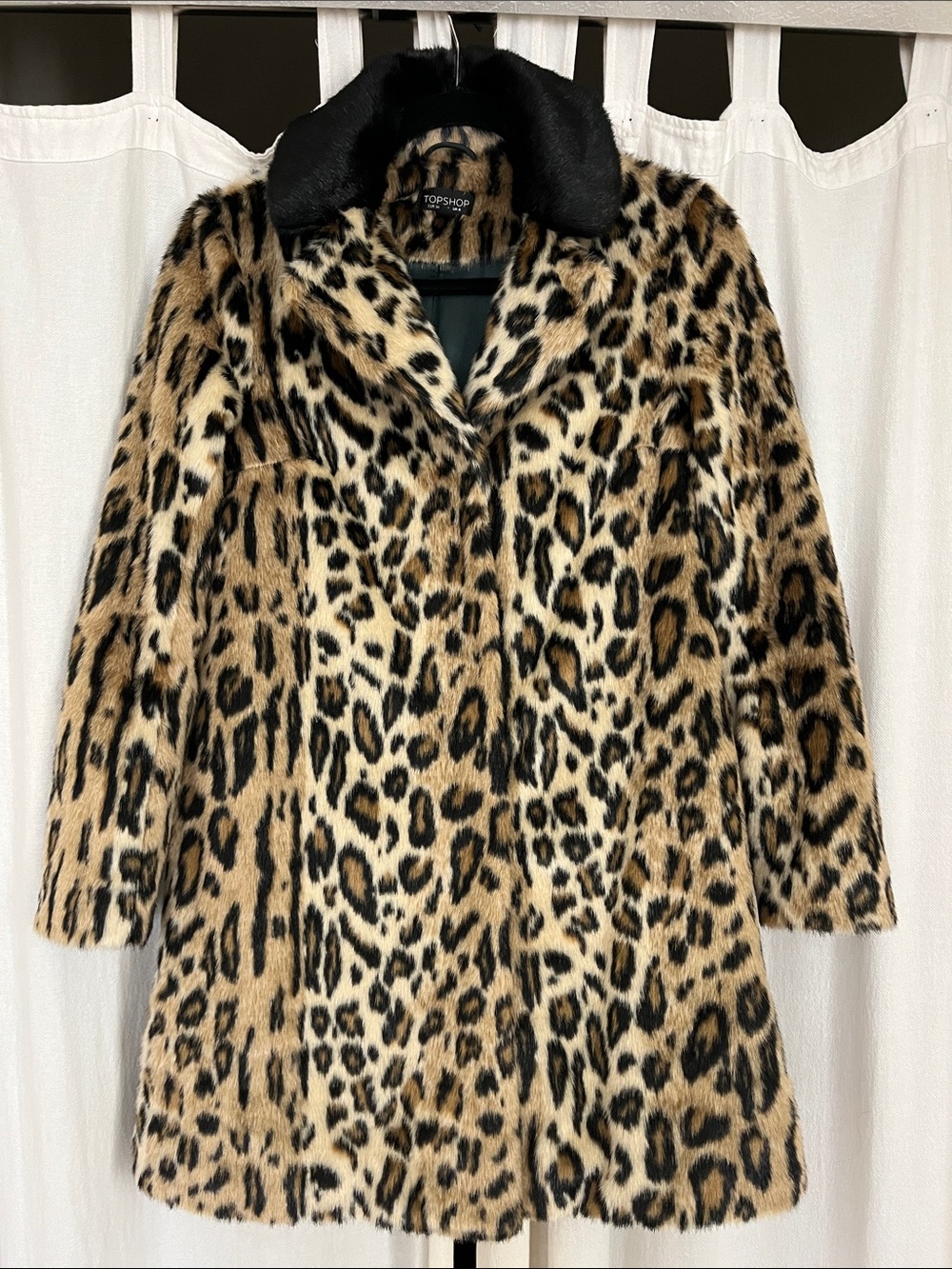 Topshop Leopard Print Faux Fur Pea Coat with Black Collar